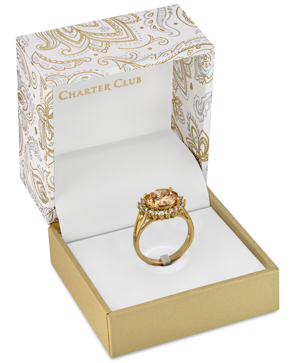 Charter ClubPlate Cubic Zirconia Split Halo Ring, Created for Macy's - Gold
