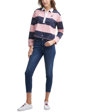 Tommy Jeans Distressed Long-Sleeve Cotton Polo Shirt