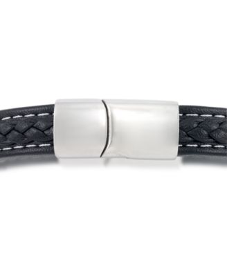 Men's Black Leather Skull Bracelet in Stainless Steel