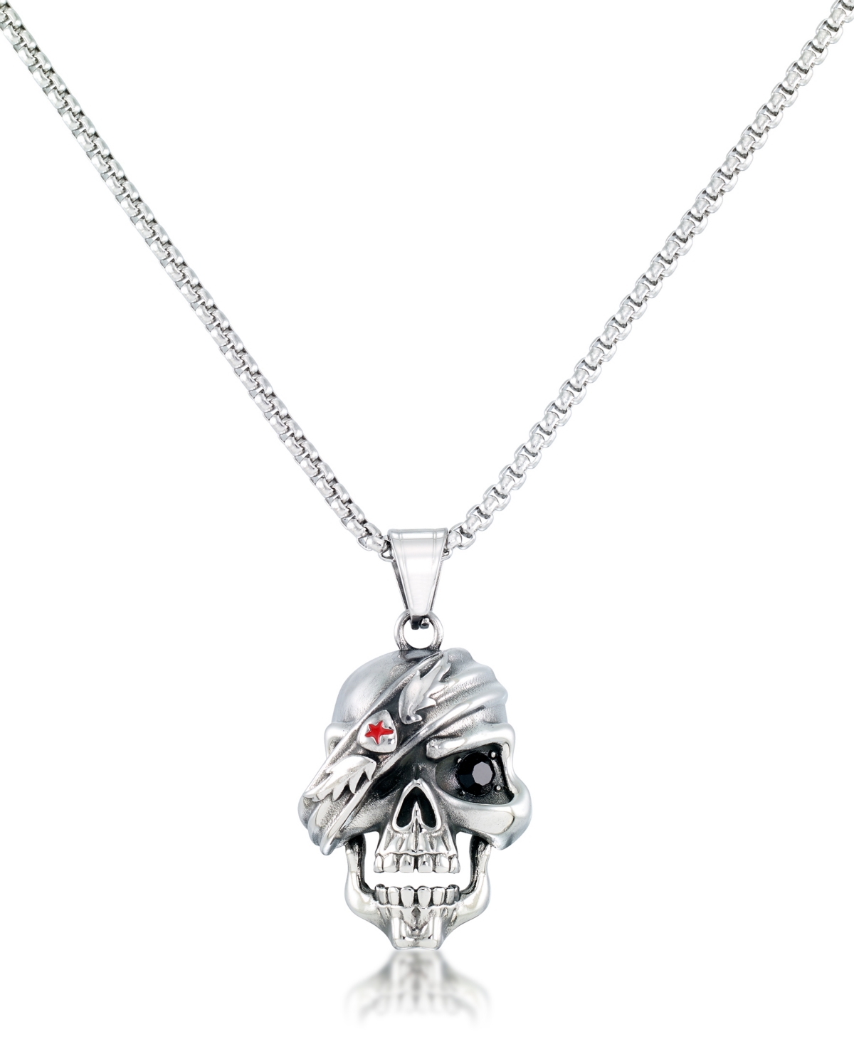 Men's Cubic Zirconia Pirate Skull 24" Pendant Necklace in Stainless Steel - Stainless Steel