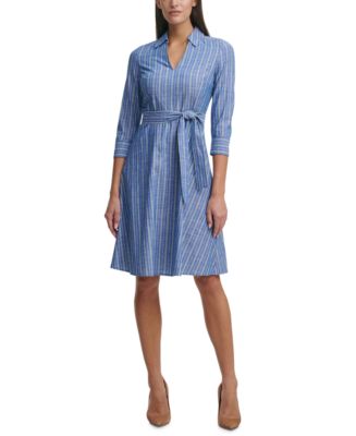 Tommy Hilfiger Cotton Striped Belted Dress - Macy's