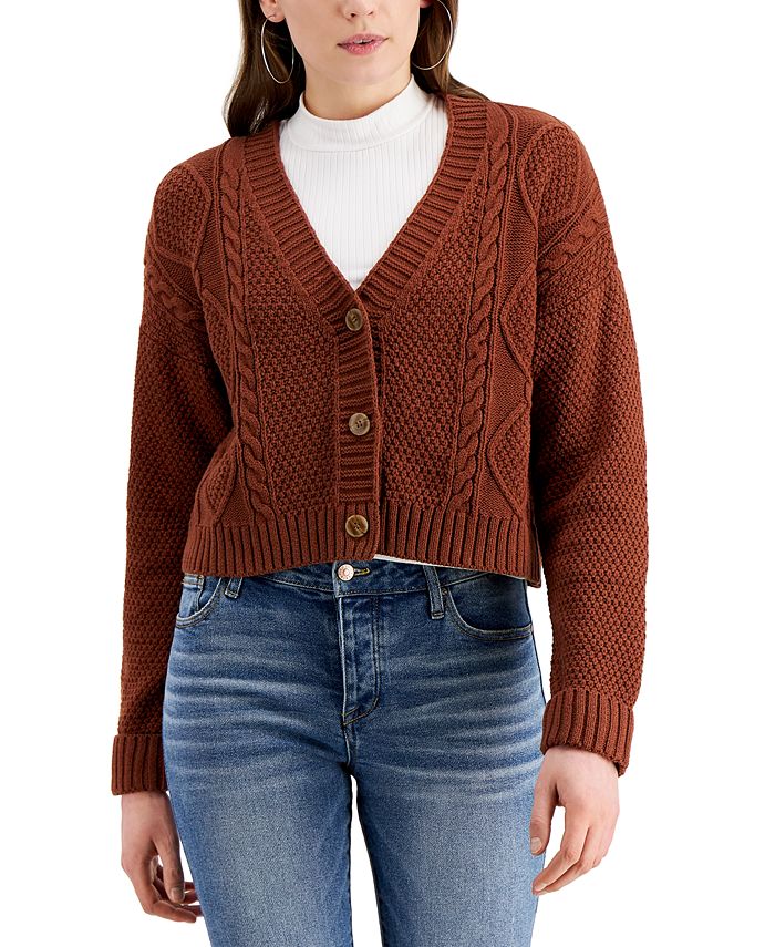 Hooked Up By Iot Juniors Crisscross Mixed Knit Sweater Red Size Medium main image 1