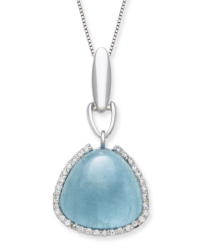 Macy's - Milky Aquamarine and Cubic Zirconia Accent 18" Pendant Necklace in Sterling Silver