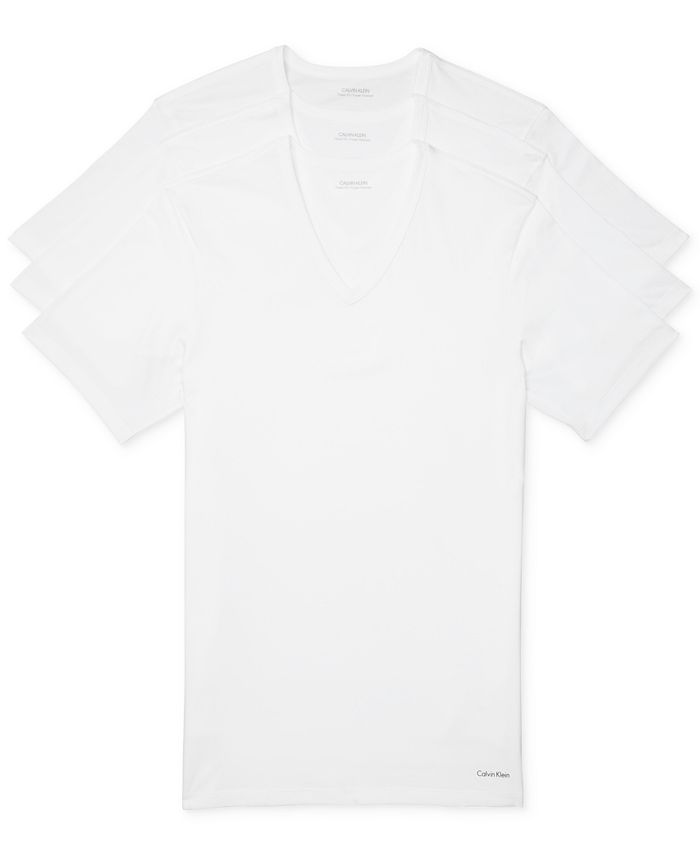 Calvin Klein Men\'s 3-Pack Cotton T-Shirts Macy\'s V-Neck Classics Slim-Fit 