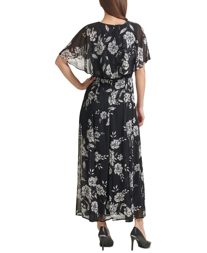 Calvin Klein Rose Floral Chiffon Maxi Dress & Reviews - Dresses - Women ...