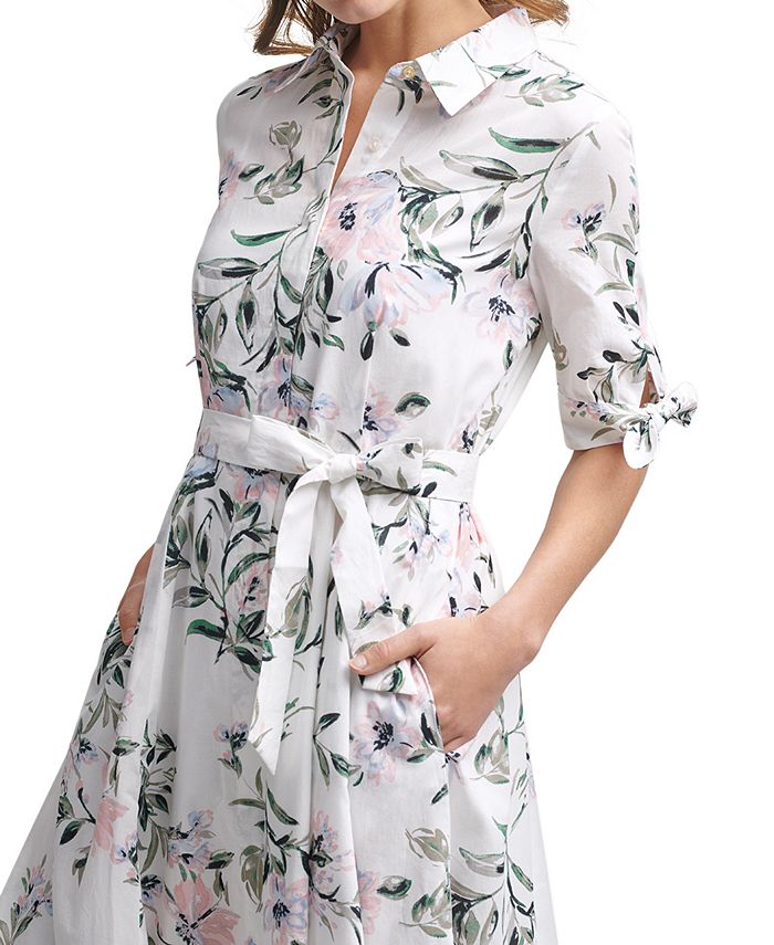 Calvin Klein Plus Size Floral-Print Cotton Shirtdress & Reviews ...