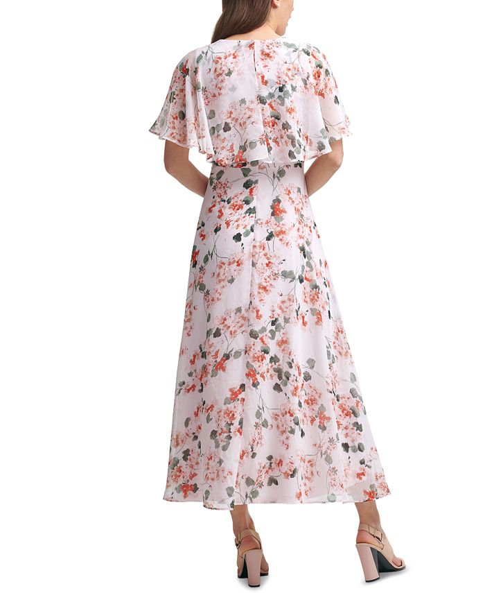 Calvin Klein Floral-Print Chiffon Capelet-Detail Maxi Dress & Reviews ...
