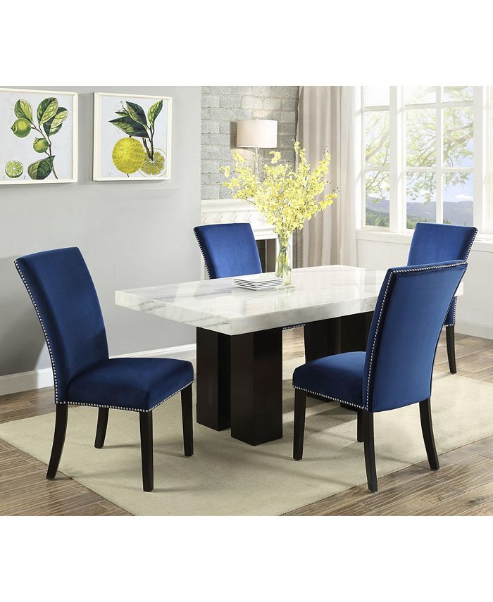 Furniture Camila Rectangle Dining Table and Blue Velvet Dining Chair 5