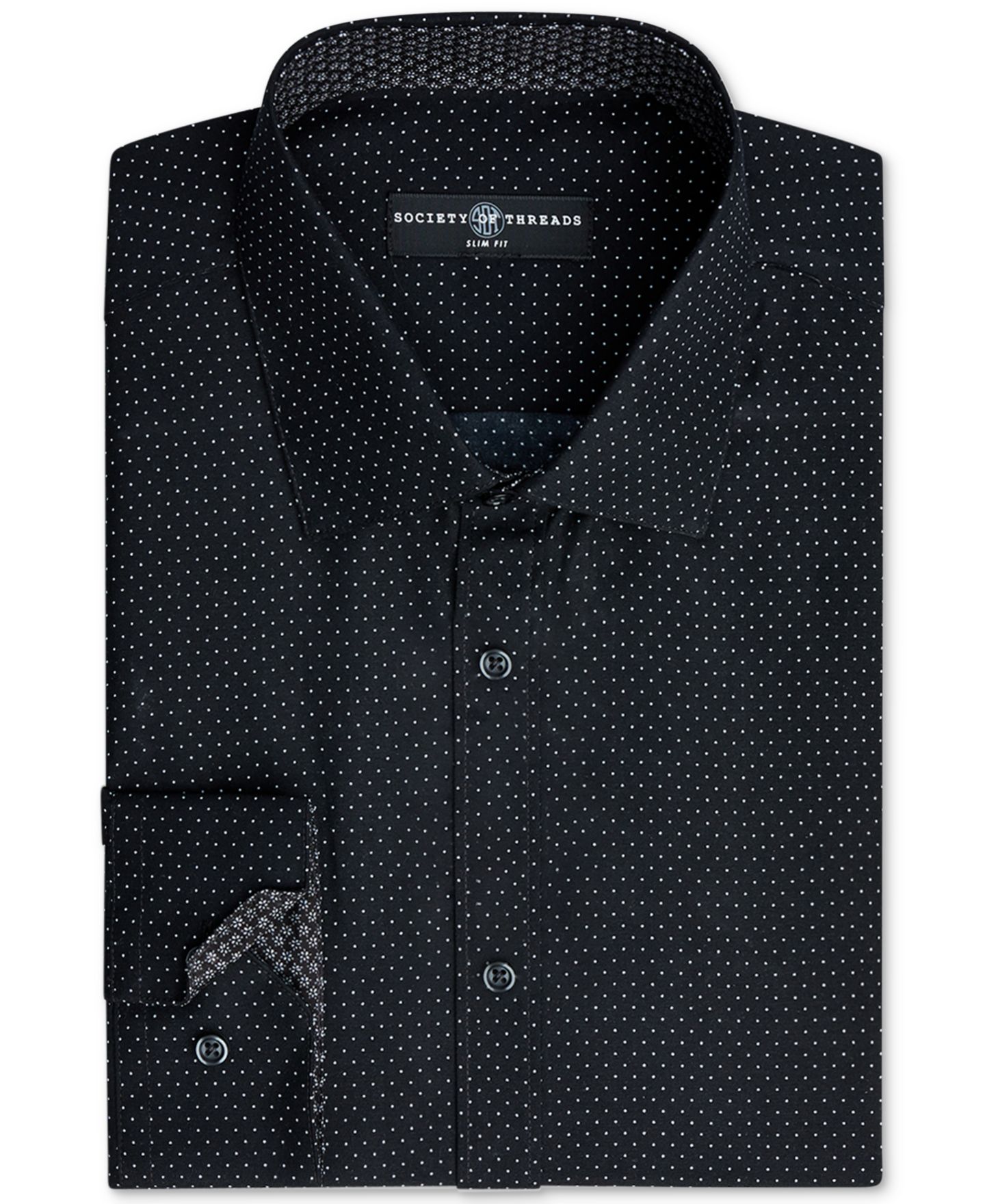 Мужская рубашка Society of Threads Slim-Fit Non-Iron Performance Print Dress Shirt, цвет: Чёрный — фото 1