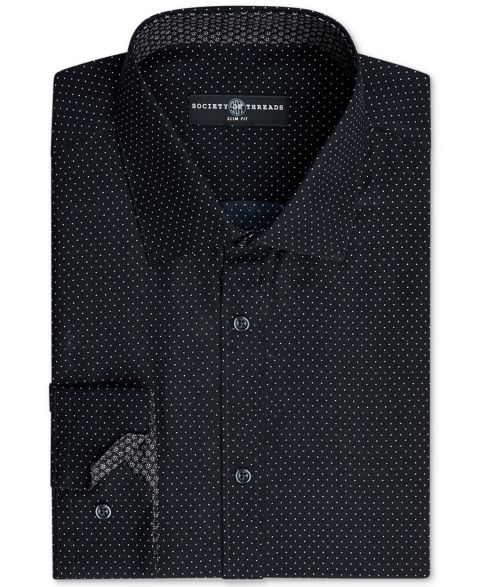 Мужская рубашка Society of Threads Slim-Fit Non-Iron Performance Print Dress Shirt, цвет: Чёрный