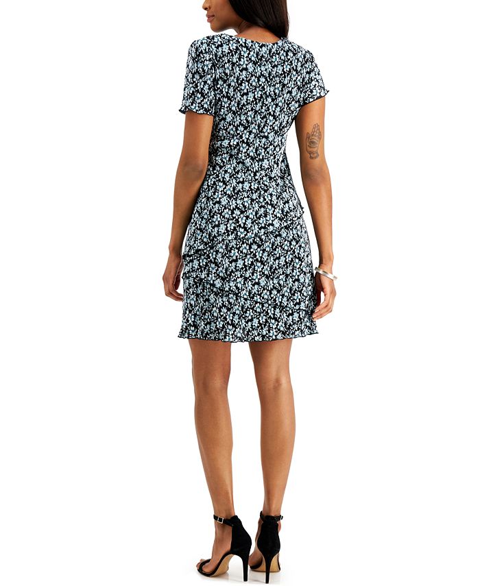 Connected Petite Floral-Print Pleated Tiered Dress - Macy's