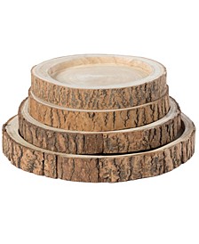 Wood Tree Bark Indented Display Tray Serving Plate Platter Charger, Set of 4