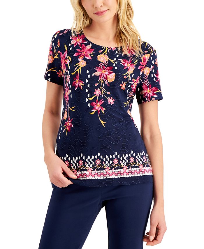 JM Collection Short-Sleeve Printed Top, Created for Macy's - Macy's