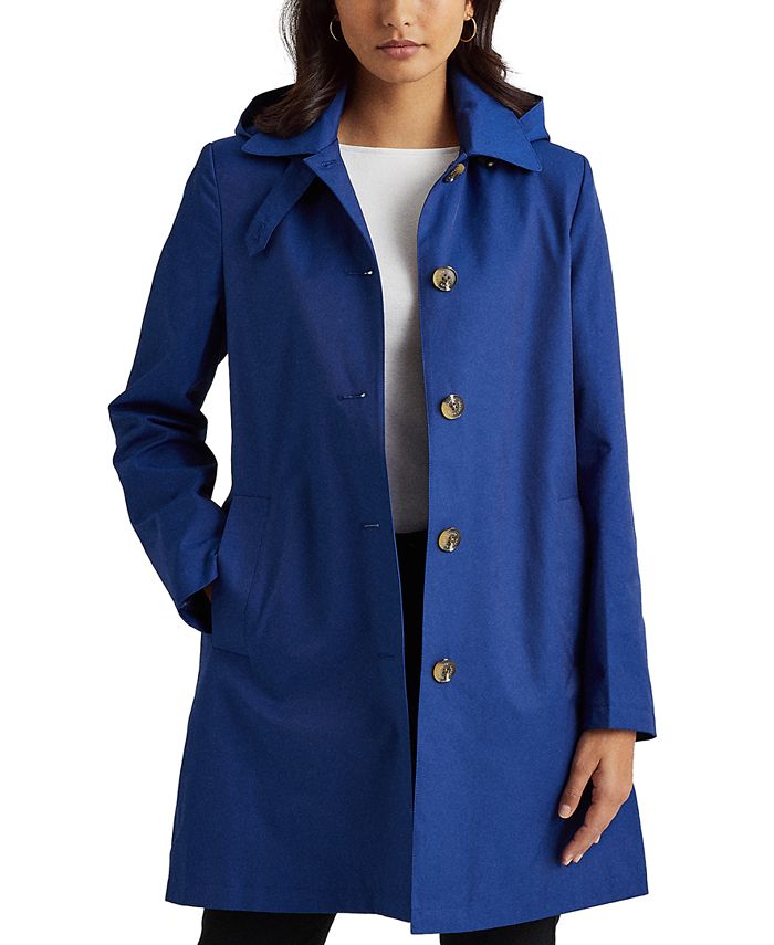 Lauren Ralph Lauren Hooded Single-Breasted A-Line Raincoat
