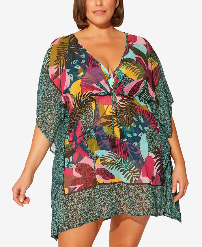 Bleu by Rod Beattie Plus Size Mixed-Print Caftan Cover-Up - Macy's