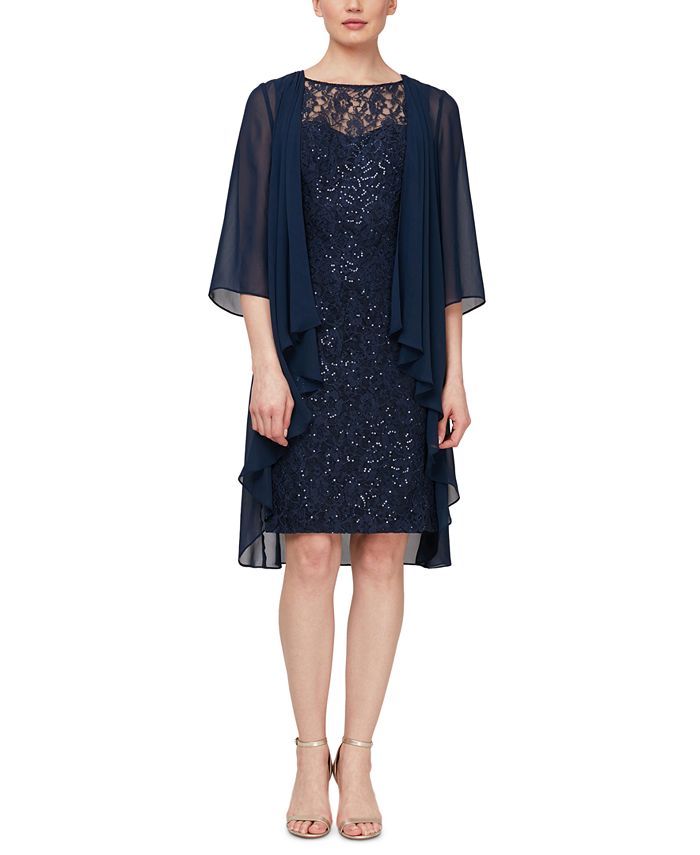 SL Fashions Sequin Lace Dress & Chiffon Jacket - Macy's