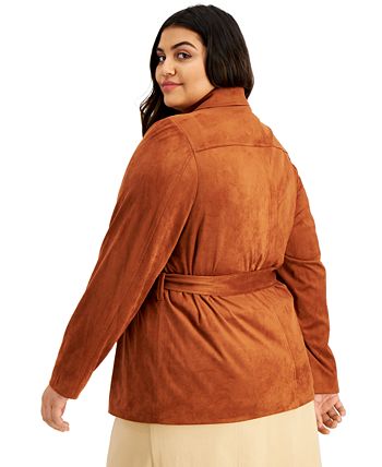 Alfani Plus Size Belted Faux-Suede Jacket, Created for Macy's - Macy's