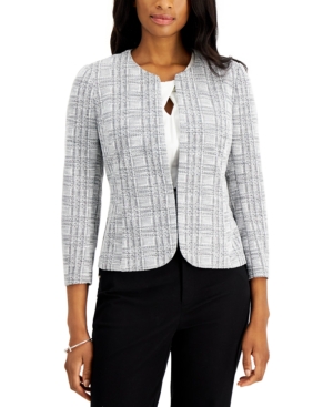 Kasper Plaid Open-Front Jacket