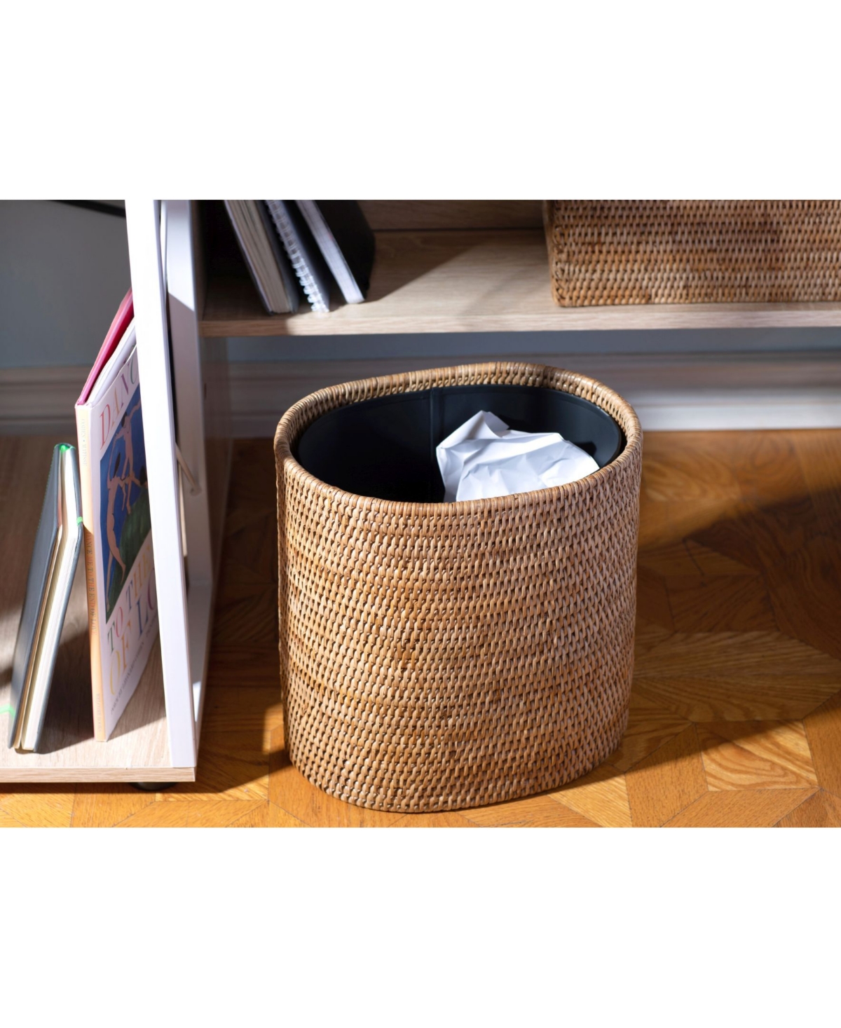 Artifacts Trading Company Rattan Oval Waste Basket with Metal Liner