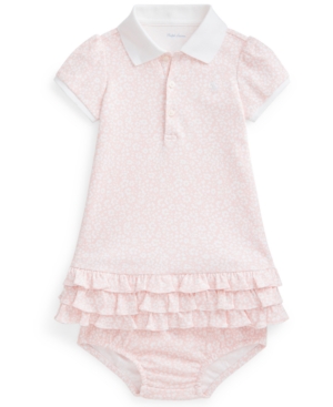Ralph Lauren Baby Girls Ruffled Polo Dress Bloomer