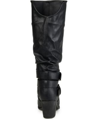 Women's Late Rouched Buckle Mid Shaft Block Heel Boots