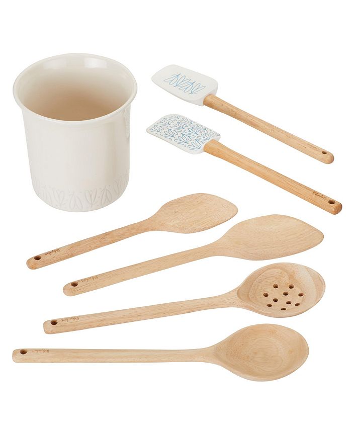 Ayesha Curry - Ayesha Collection Kitchen Cooking Utensil Set with Ceramic Tool Crock, French Vanilla
