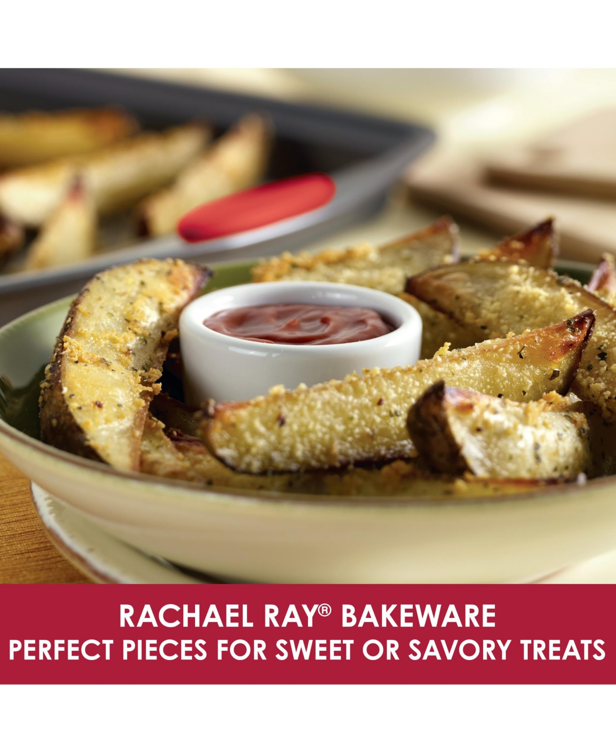 Rachael Ray Nonstick Bakeware Cookie Pan Set, 5-Pc., Gray with Red Silicone Grips - Gray With Red Grips