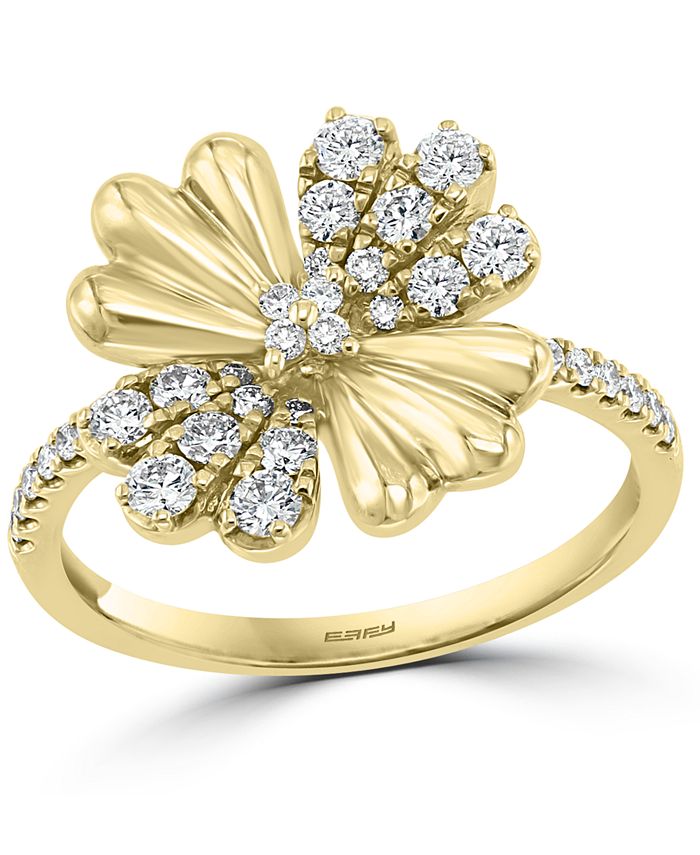 Effy Nature 14K Yellow Gold Diamond Flower Ring