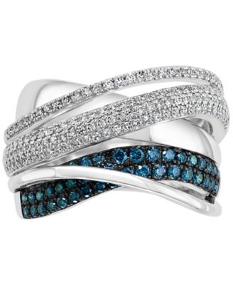 EFFY&reg; Blue & White Diamond Multirow Statement Ring (3/4 ct. t.w.) in 14k White Gold