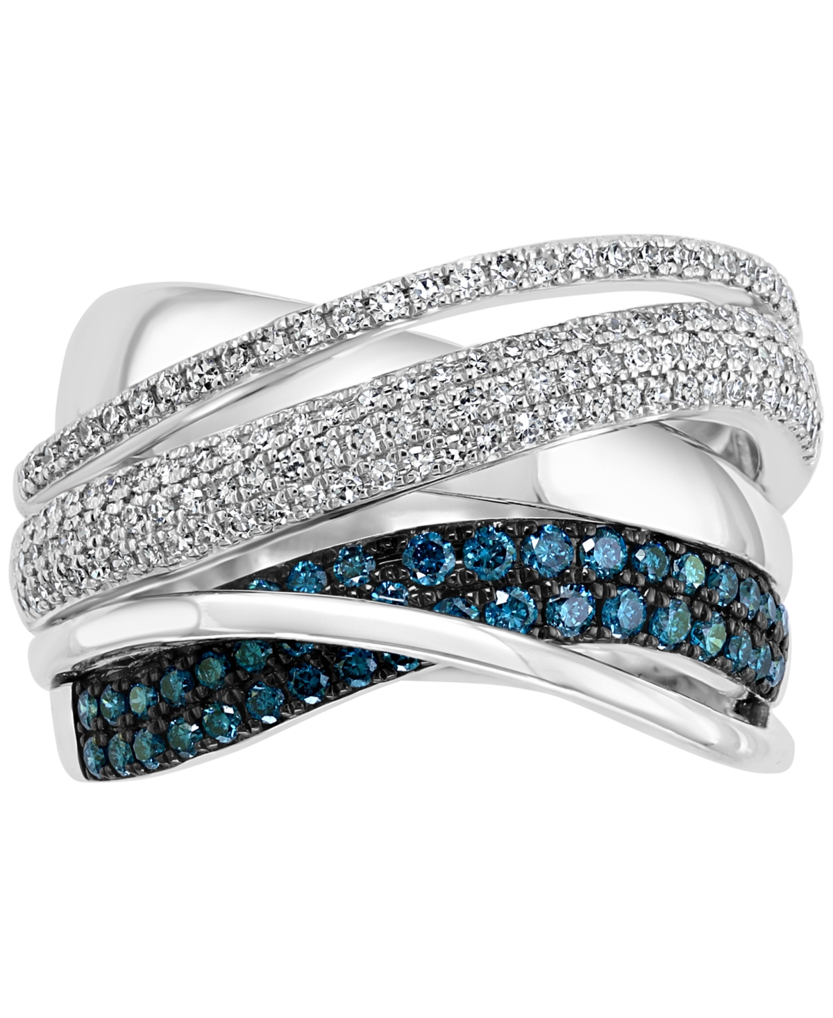 Effy Blue & White Diamond Multirow Statement Ring (3/4 ct. t.w.) in 14k White Gold