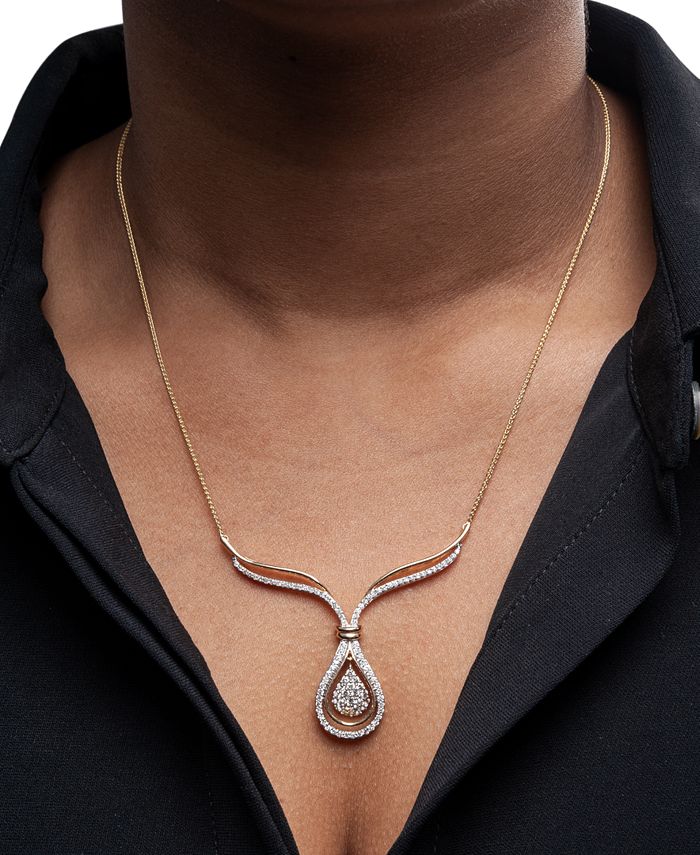 Macy's Diamond Teardrop Cluster Fancy Statement Necklace (1 ct. t.w.) in 14k Gold Macy's