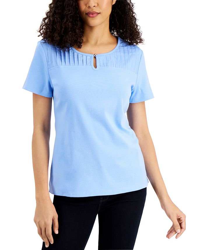 Karen Scott Pleated Yoke Cotton Top Created for Macy s Macy s