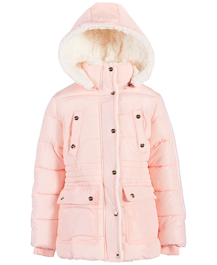 DKNY Toddler and Little Girls Puffer Coat with Faux Sherpa Lining - Macy's
