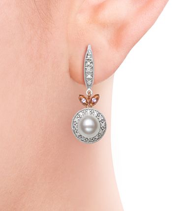 Macy's - Cultured Freshwater Pearl (6mm) & Diamond (1/6 ct. t.w.) in 14k White & Rose Gold