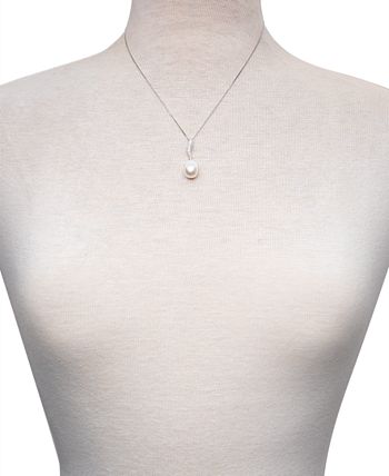 Macy's - Cultured Baroque Freshwater Pearl (11-12mm) & Diamond Accent 18" Pendant Necklace in 14k White Gold