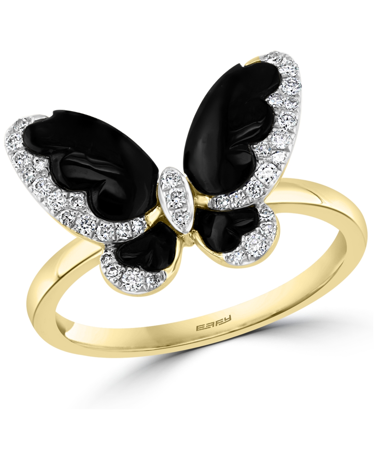 Effy Collection Effy Diamond (1/5 ct. t.w.) & Onyx (3-1/2-4-1/2) Butterfly Statement Ring In 14k Gold