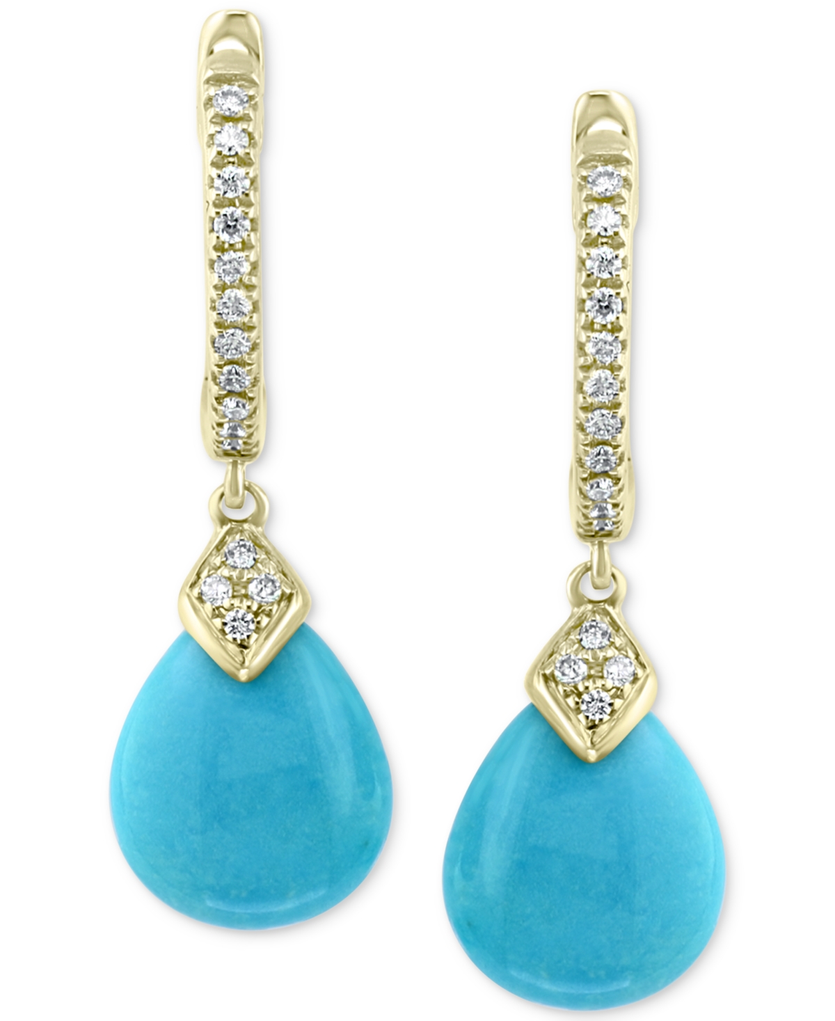 Effy Diamond (1/10 ct. t.w.) & Turquoise (10 x 8mm) Drop Earrings In 14k Gold