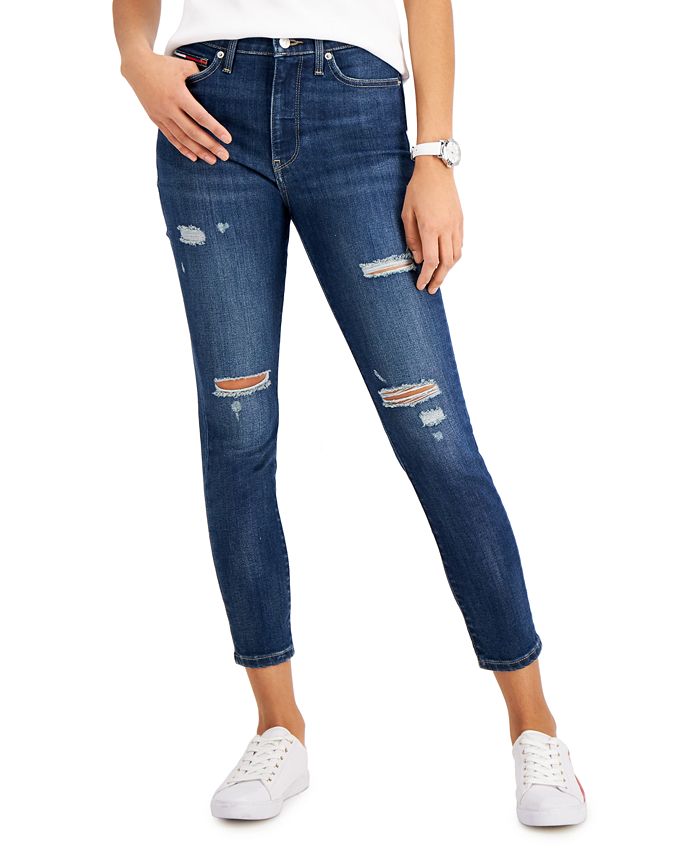 Tommy Jeans TH Flex Ripped Skinny Ankle Jeans - Macy's