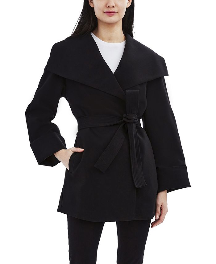 Tahari Belted Crepe Wrap Coat Macy s