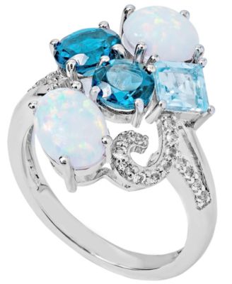 Macy's - Lab-Grown Opal (1-1/3 ct. t.w) & Multicolor Topaz (2-1/2 ct. t.w) Ring in Sterling Silver