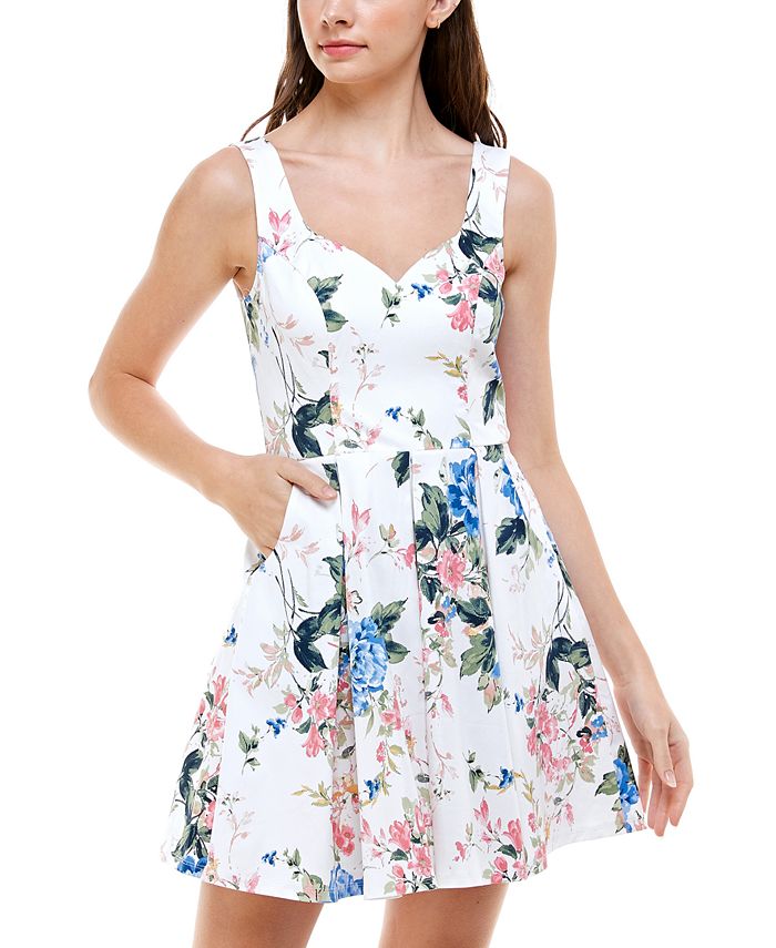 Trixxi Juniors' Floral-Print Fit & Flare Dress & Reviews - Dresses ...