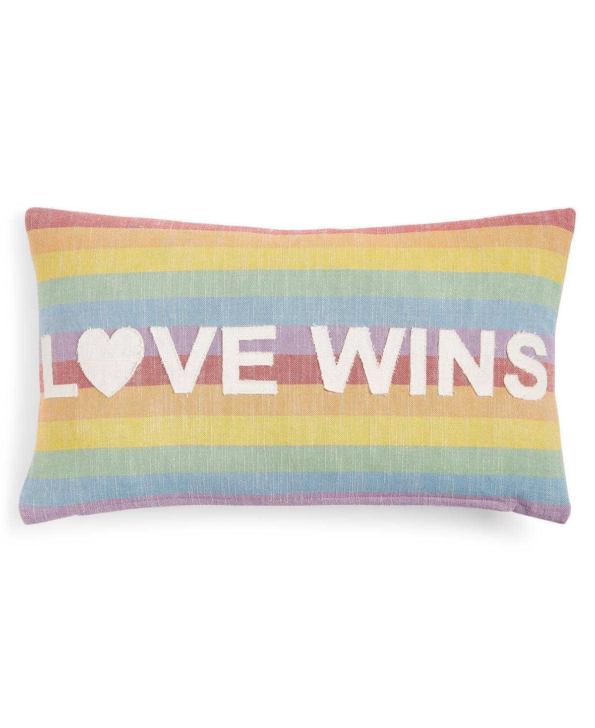Lacourte Love Wins Cotton Rainbow Stripe Applique 14 x 24 Decorative Pillow