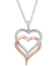 Diamond Accent Double Heart 18" Pendant Necklace in Sterling Silver & 14k Rose Gold-Plate