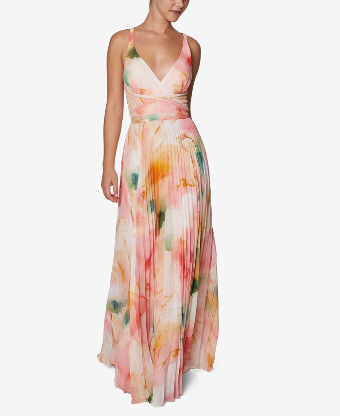 Laundry by Shelli Segal Marble Chiffon Pleated Gown - Macy's