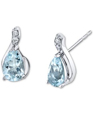 Macy's - Aquamarine (3/4 ct. t.w.) & Diamond Accent Stud Earrings in 14k White Gold