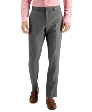 Shop Perry Ellis Portfolio Men's Slim-fit Non-iron Performance Stretch Heathered Dress Pants In Alloy