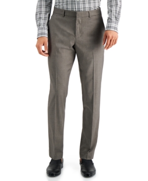 Shop Perry Ellis Portfolio Men's Slim-fit Non-iron Performance Stretch Heathered Dress Pants In Major Brown