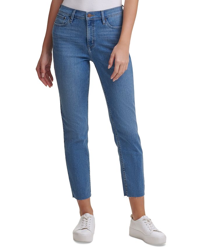 Calvin Klein Jeans High-Rise Raw Hem Ankle Jeans - Macy's