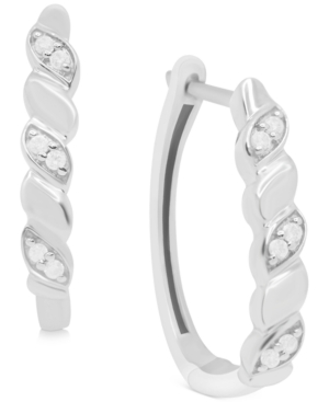 Macy's Diamond Swirl Hoop Earrings (1/10 Ct. T.w.) In Sterling Silver In Sterling Silver