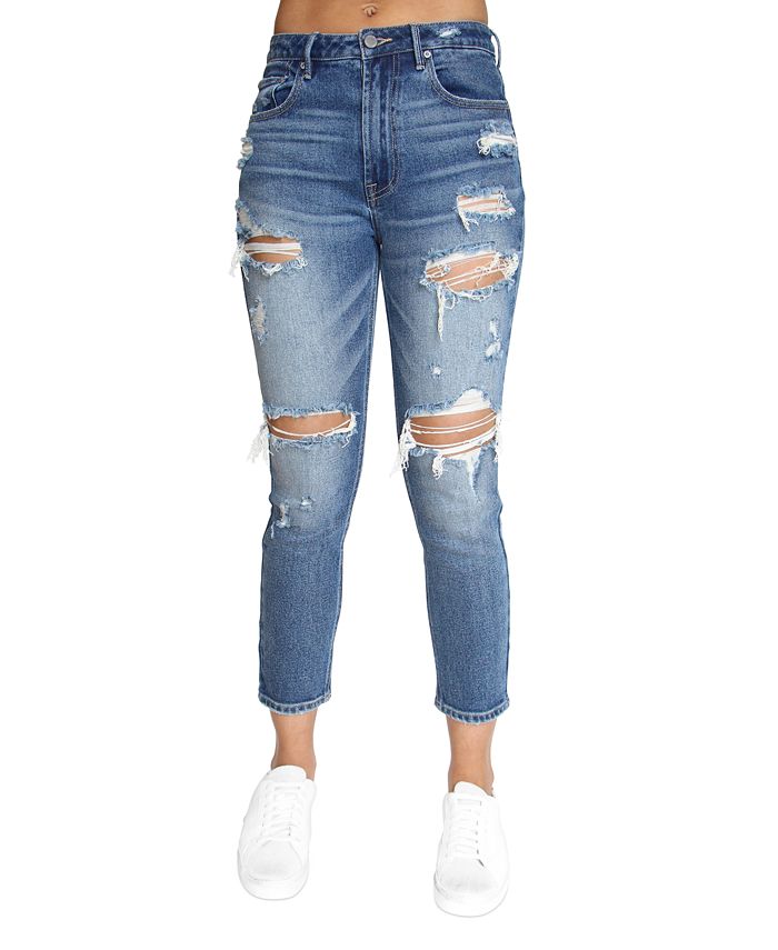Almost Famous Juniors' Ripped High-Rise Mom Jeans & Reviews - Jeans ...